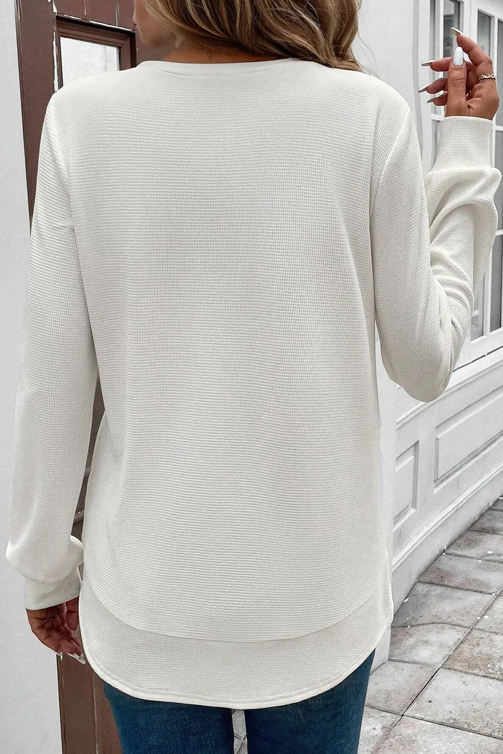Rounded Hem Waffle Long Sleeve Top sold by Beagle Boutique product image thumbnail 2
