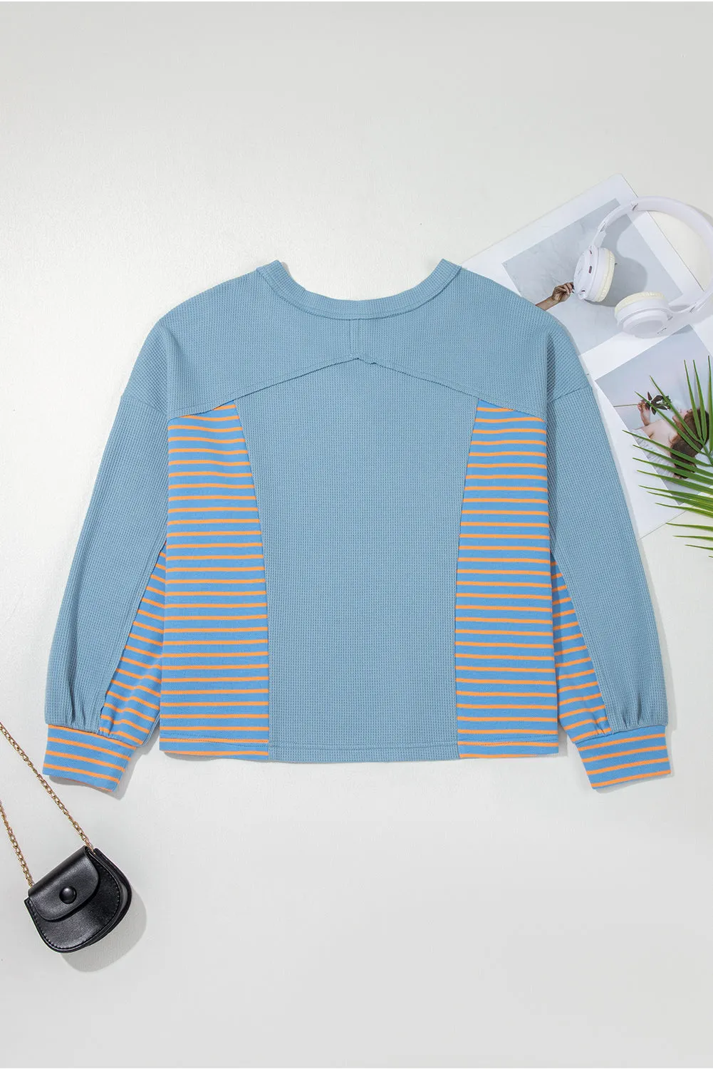 Exposed Seam Waffle Striped Patchwork Baggy Pullover sold by Beagle Boutique product image thumbnail 5