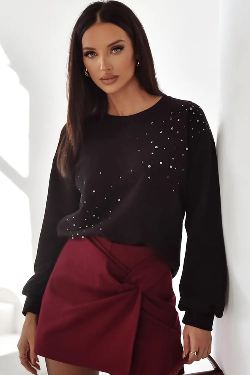 Black Rhinestone Embellished Drop Shoulder Sweatshirt sold by Beagle Boutique product image thumbnail 2