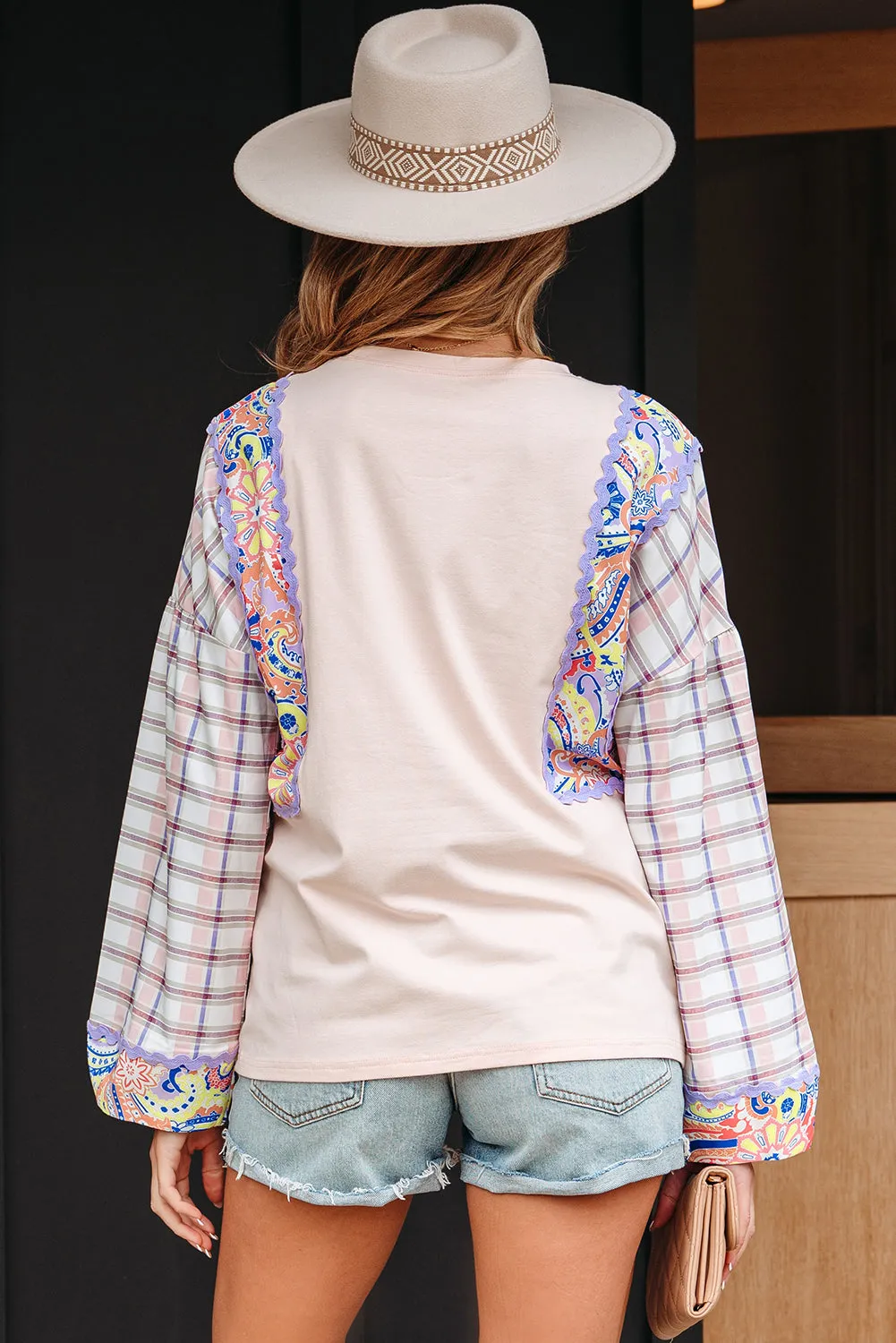 Ricrac Trim Floral Plaid Patchwork Puff Sleeve Blouse sold by Beagle Boutique product image thumbnail 2