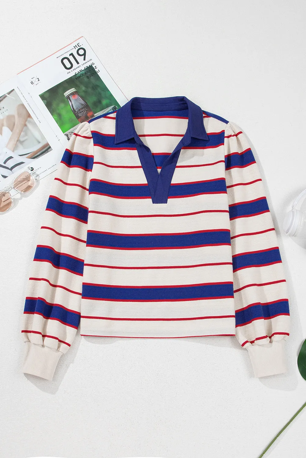 Blue Stripe Polo Pullover Sweatshirt sold by Beagle Boutique product image thumbnail 3