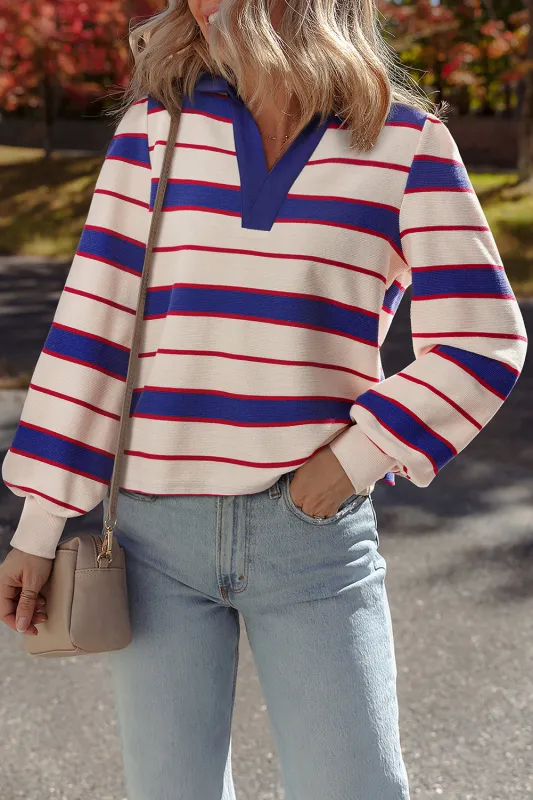 Blue Stripe Polo Pullover Sweatshirt sold by Beagle Boutique