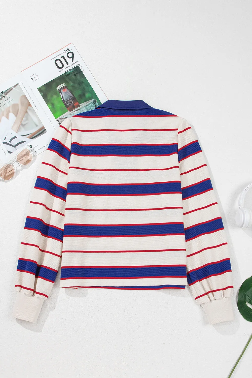 Blue Stripe Polo Pullover Sweatshirt sold by Beagle Boutique product image thumbnail 4
