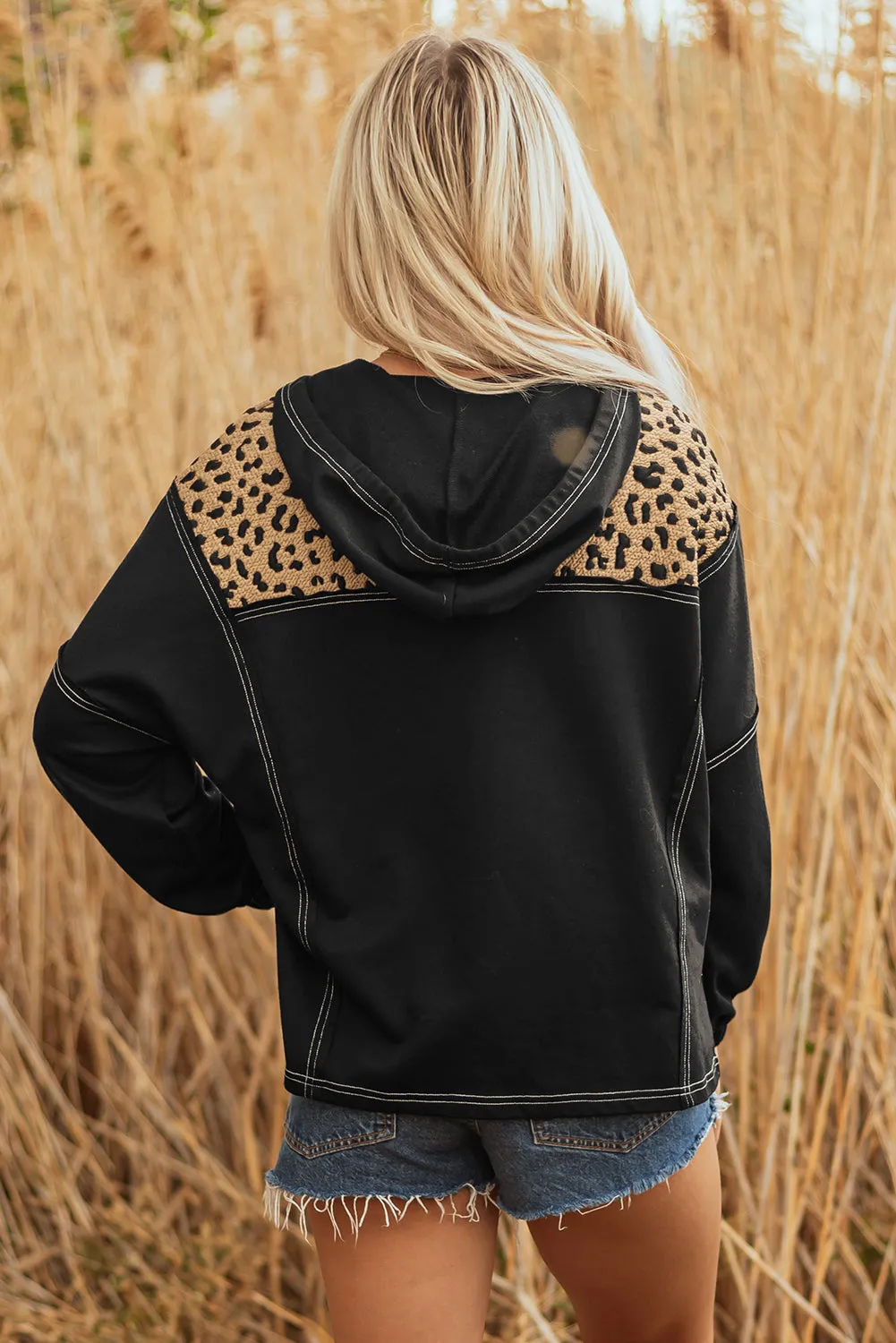Leopard Patchwork Contrast Stitching Hoodie sold by Beagle Boutique product image thumbnail 2