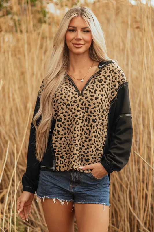 Leopard Patchwork Contrast Stitching Hoodie sold by Beagle Boutique