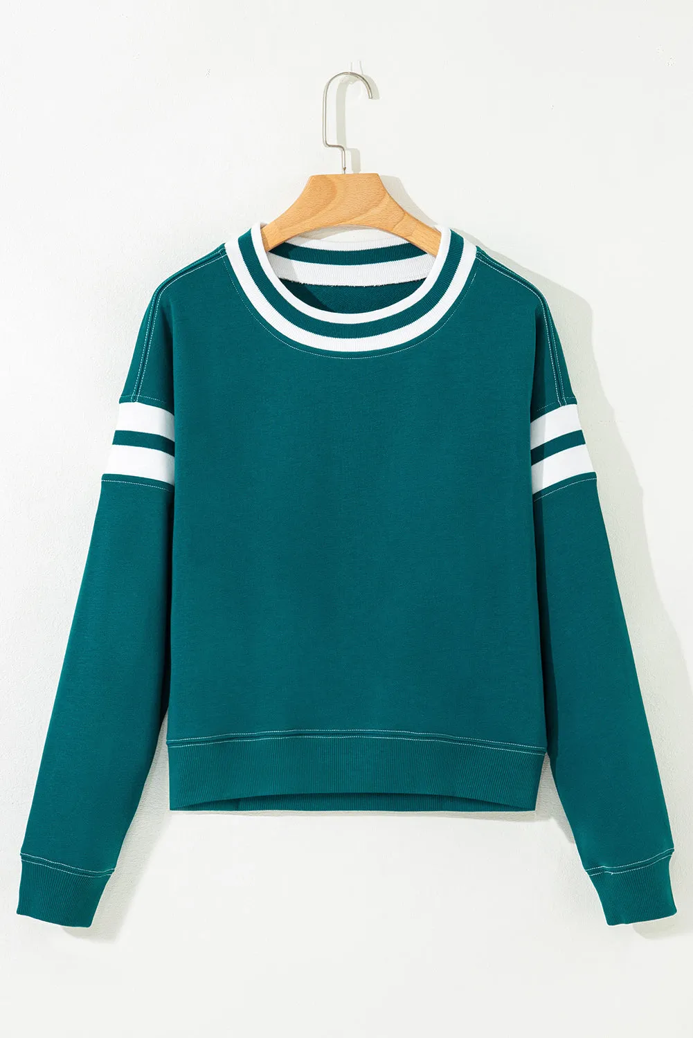 Green Contrast Striped Patchwork Drop Shoulder Sweatshirt sold by Beagle Boutique