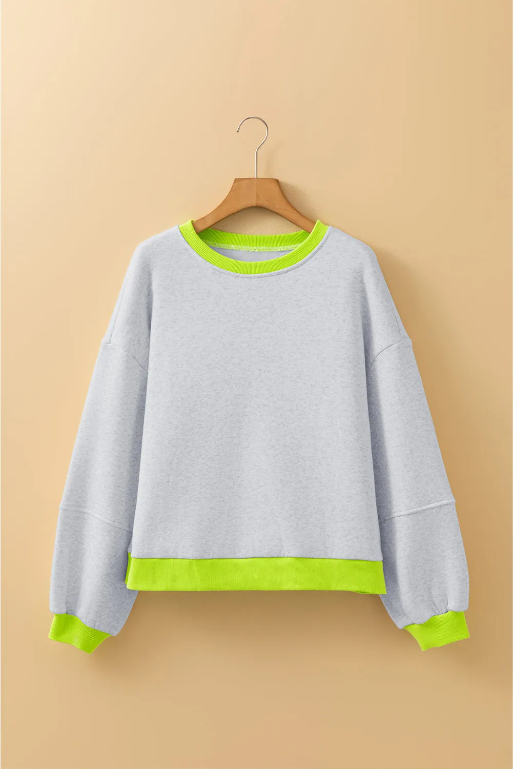Grey Contrast Colour Banding Patchwork Puff Sleeve Loose Sweatshirt sold by Beagle Boutique