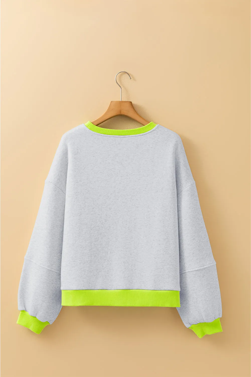 Grey Contrast Colour Banding Patchwork Puff Sleeve Loose Sweatshirt sold by Beagle Boutique product image thumbnail 2