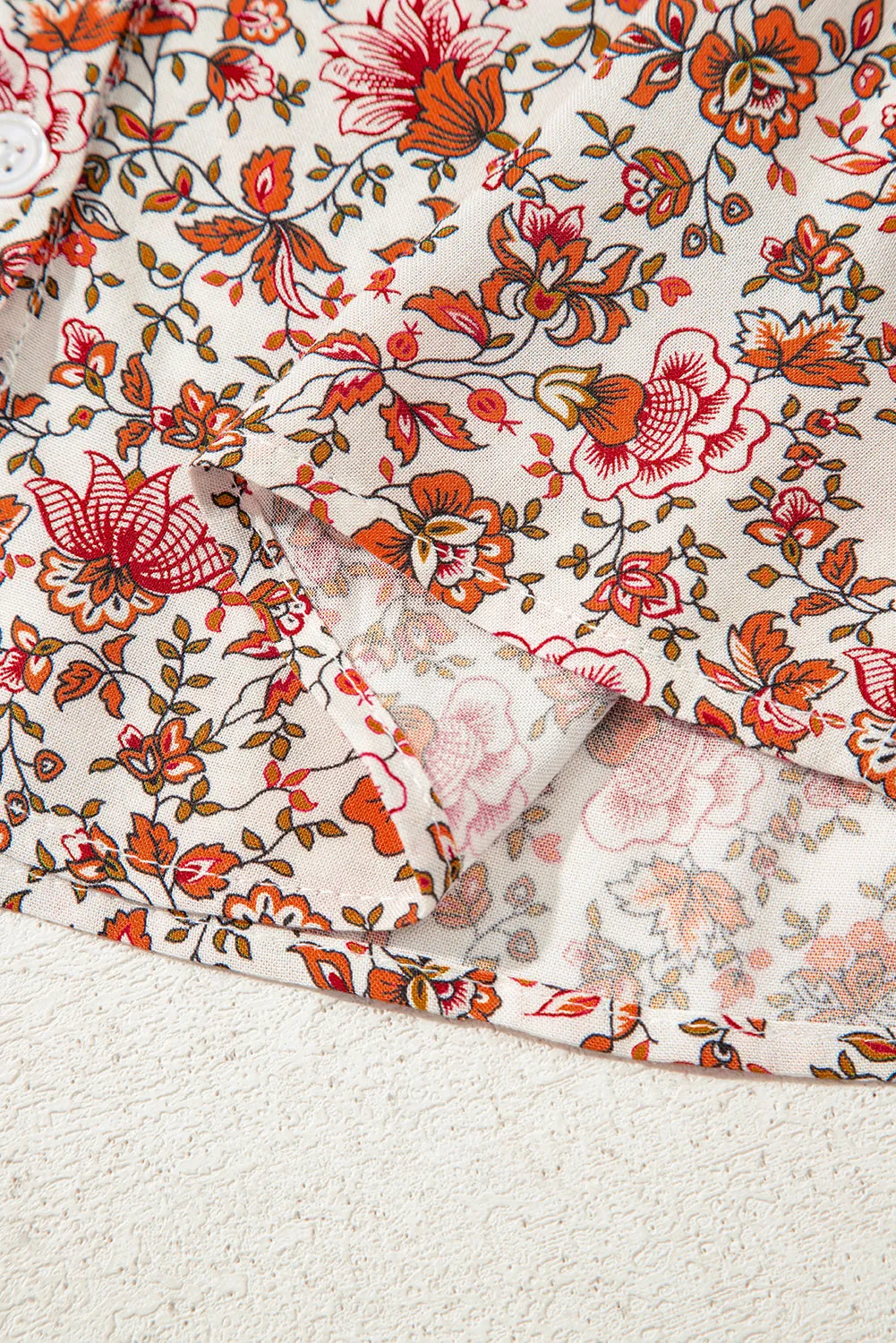 Red Floral Print Pleated Detail Notched Neck Puff Sleeve Blouse sold by Beagle Boutique product image thumbnail 5