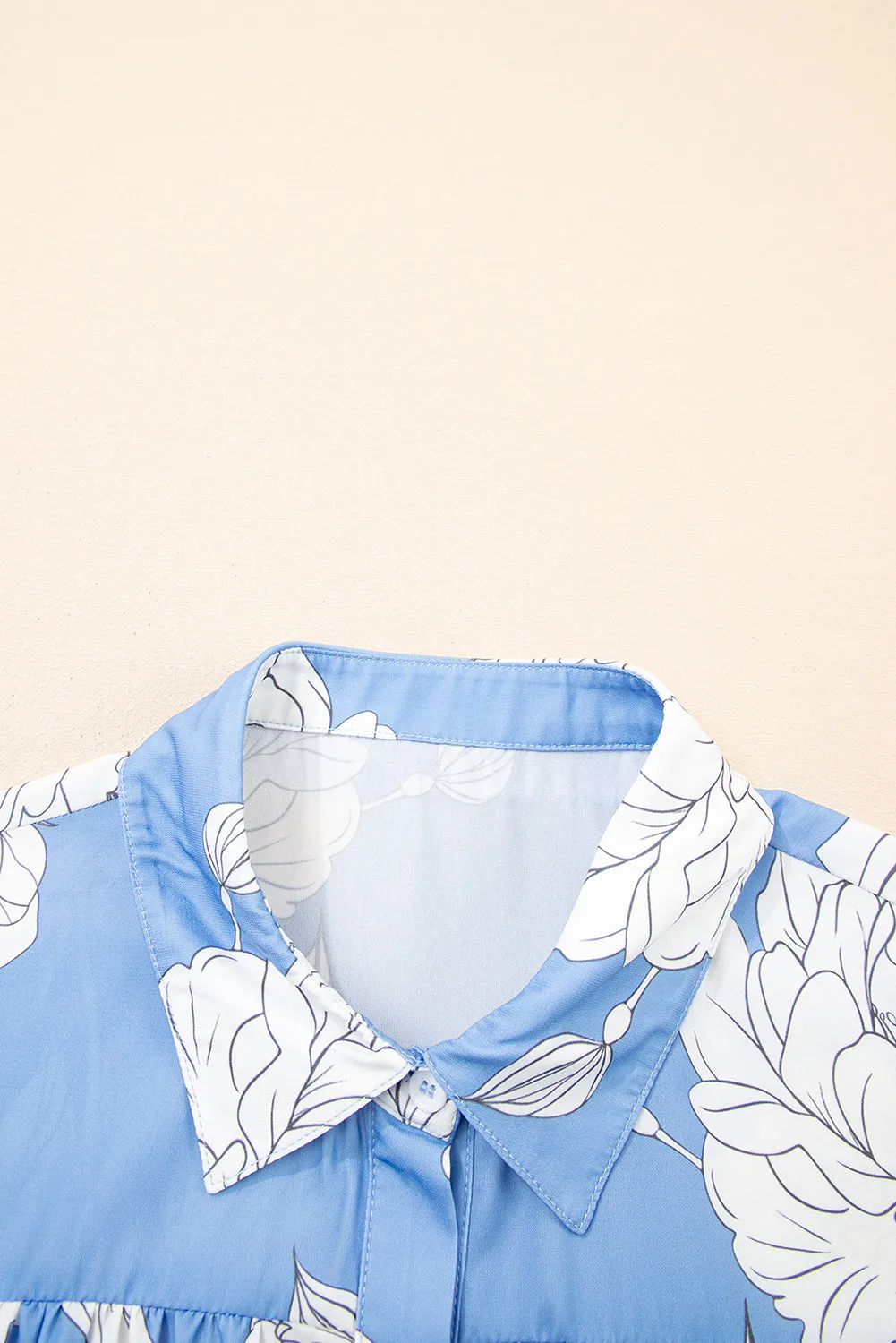 Floral Print Button Up Pleated Detail Puff Sleeve Shirt sold by Beagle Boutique product image thumbnail 3