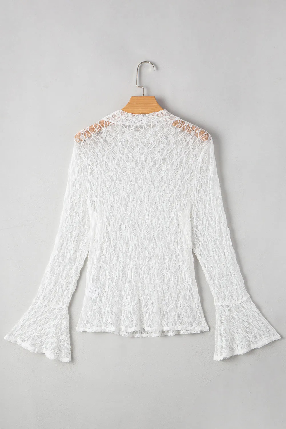 White Sheer Lace Bell Sleeve Mock Neck Blouse sold by Beagle Boutique product image thumbnail 2
