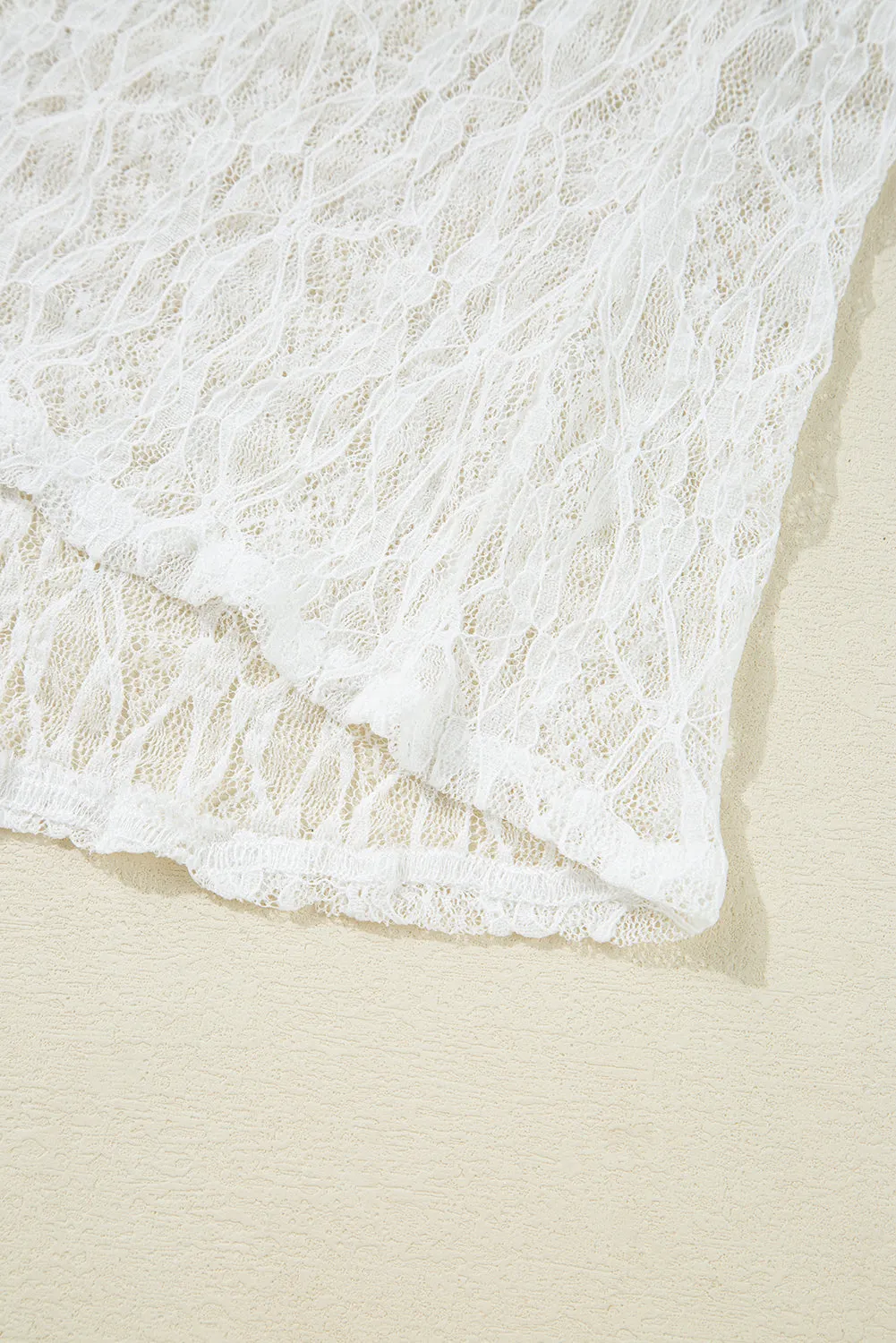 White Sheer Lace Bell Sleeve Mock Neck Blouse sold by Beagle Boutique product image thumbnail 5