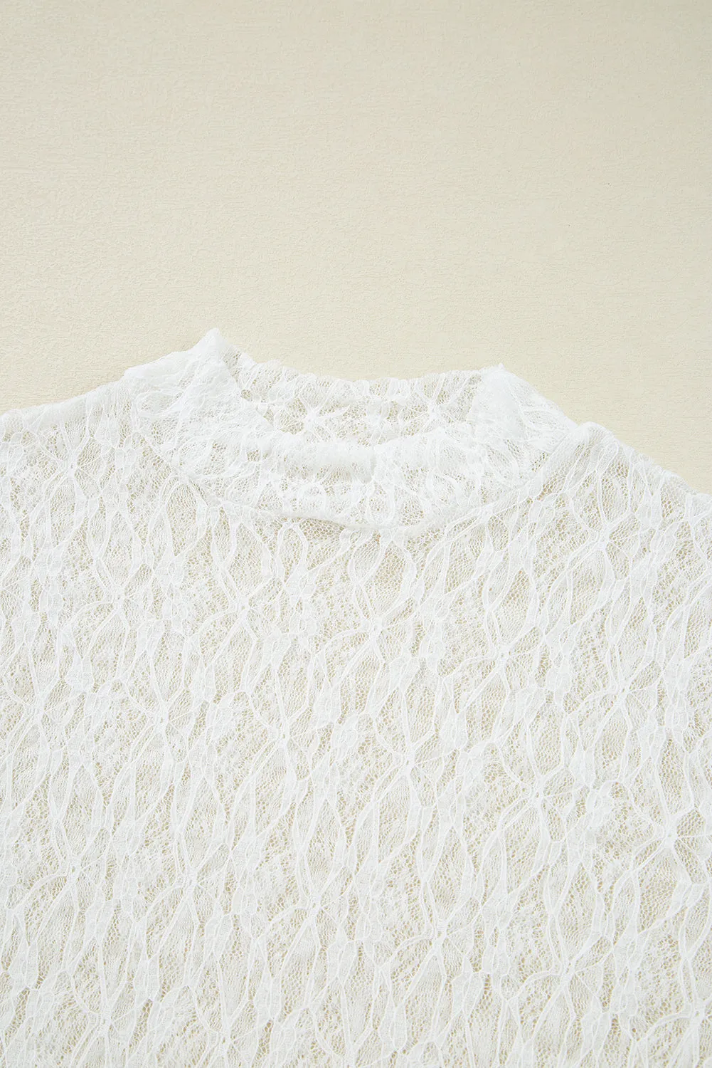 White Sheer Lace Bell Sleeve Mock Neck Blouse sold by Beagle Boutique product image thumbnail 3