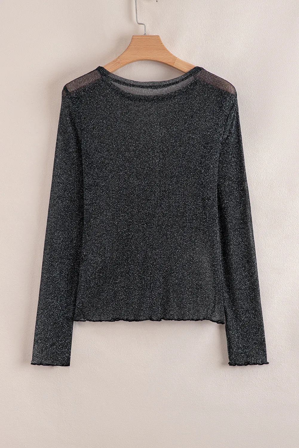 Black Metallic Glitter Mesh Long Sleeve Top sold by Beagle Boutique product image thumbnail 2