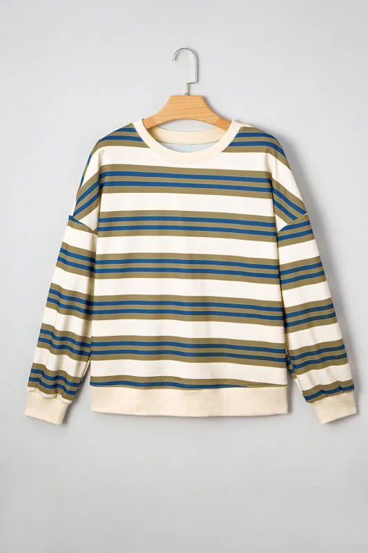 Stripe Crew Neck Drop Shoulder Pullover Sweatshirt sold by Beagle Boutique
