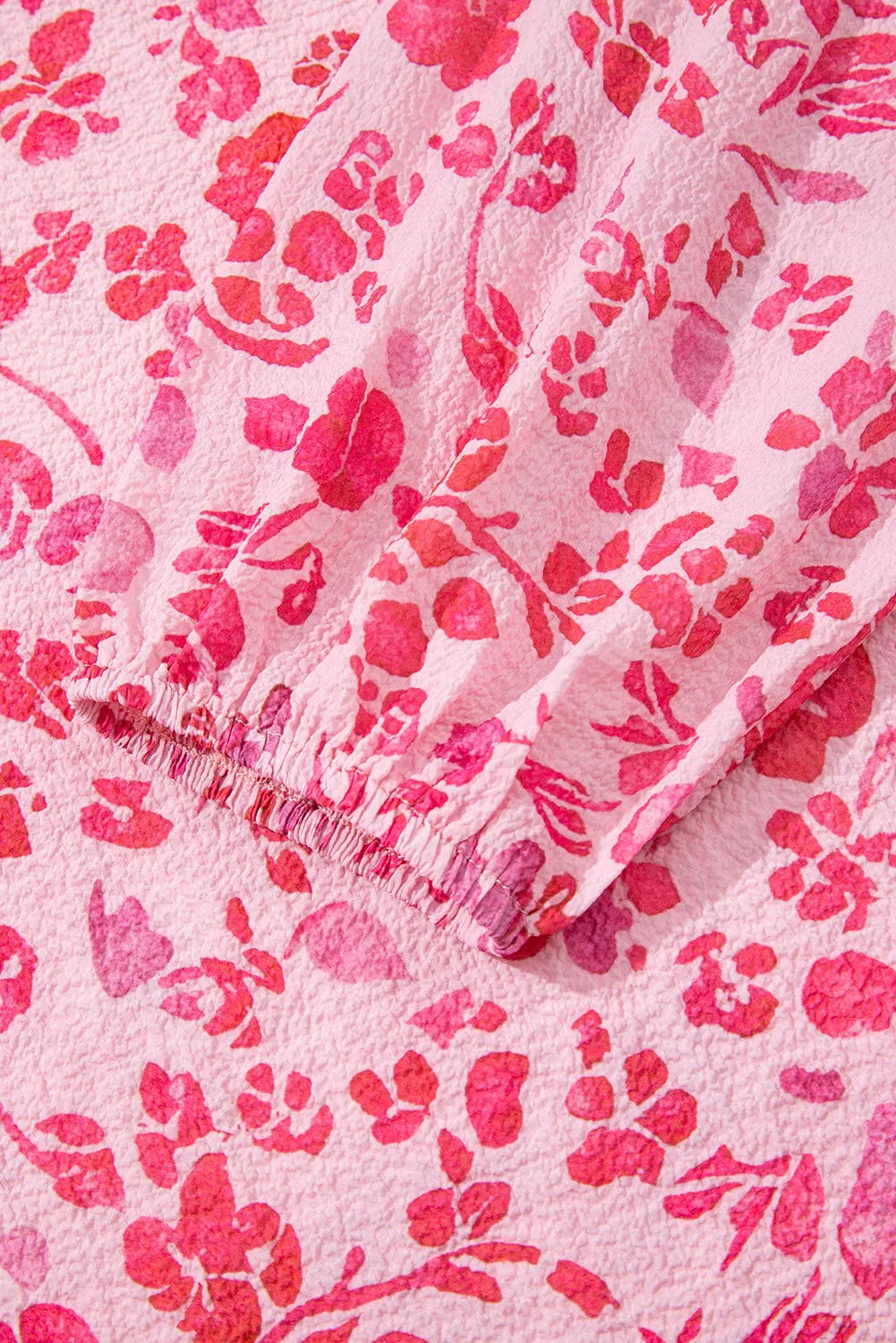 Pink Floral Puff Sleeve Split Neck Lightweight Blouse sold by Beagle Boutique product image thumbnail 5