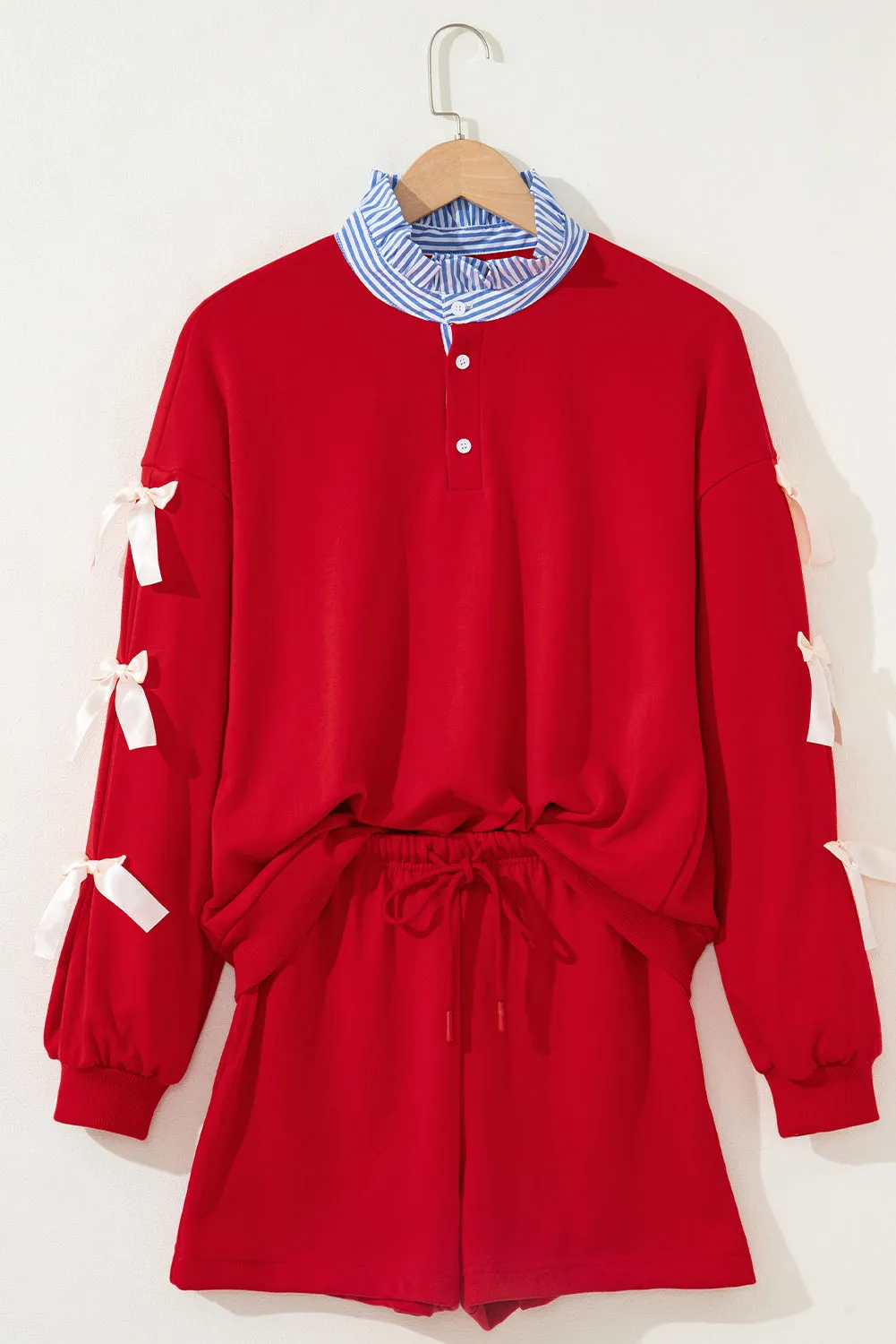 Striped Collar Bow Sweatshirt and Shorts Co-ord Set sold by Beagle Boutique product image thumbnail 2