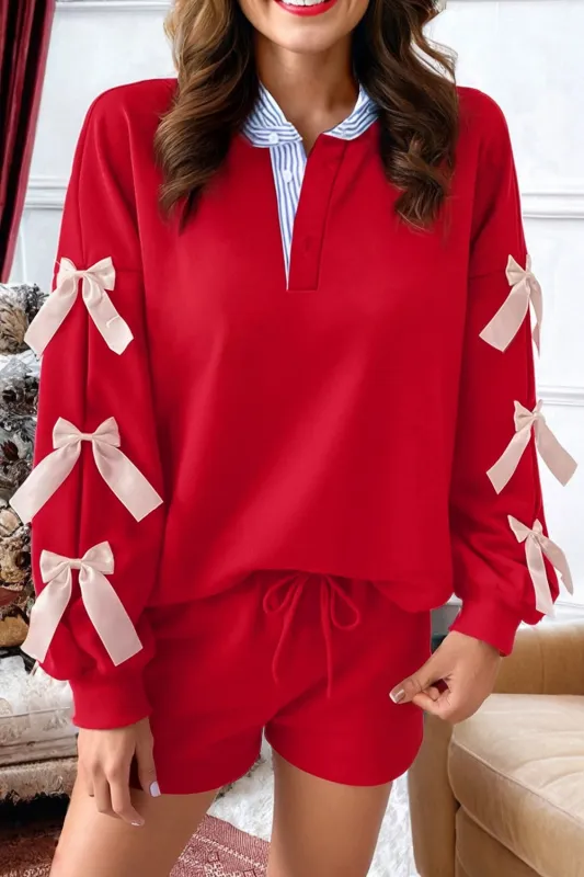 Striped Collar Bow Sweatshirt and Shorts Co-ord Set sold by Beagle Boutique