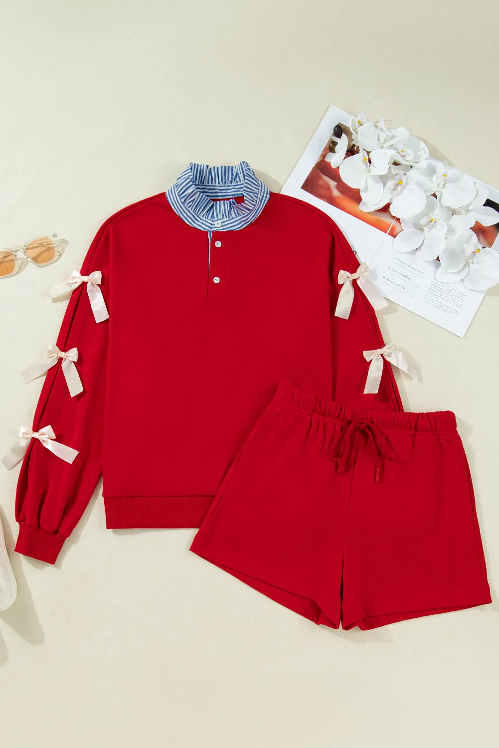 Striped Collar Bow Sweatshirt and Shorts Co-ord Set sold by Beagle Boutique product image thumbnail 4