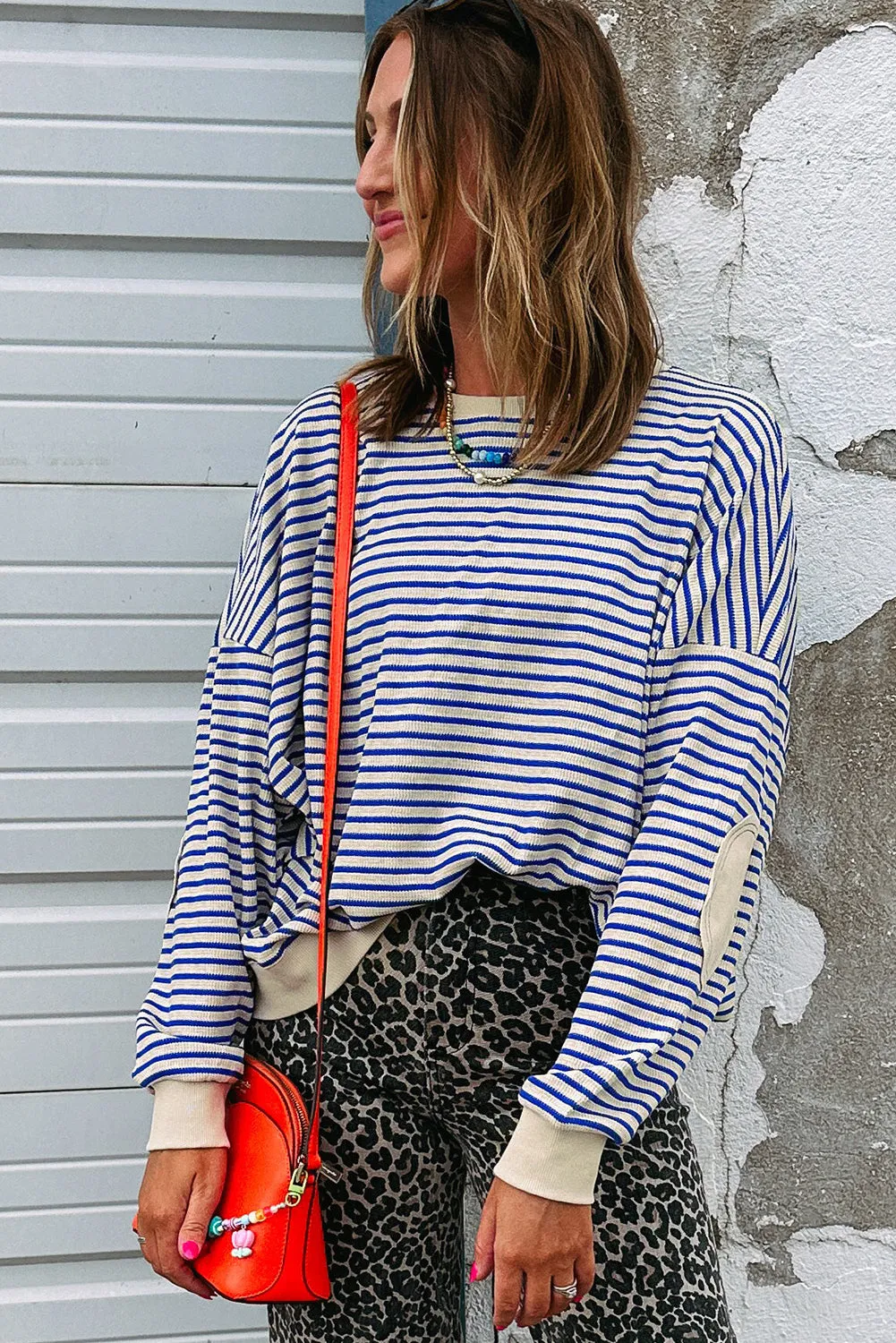 Elbow Patched Crew Neck Drop Shoulder Sweatshirt sold by Beagle Boutique product image thumbnail 4