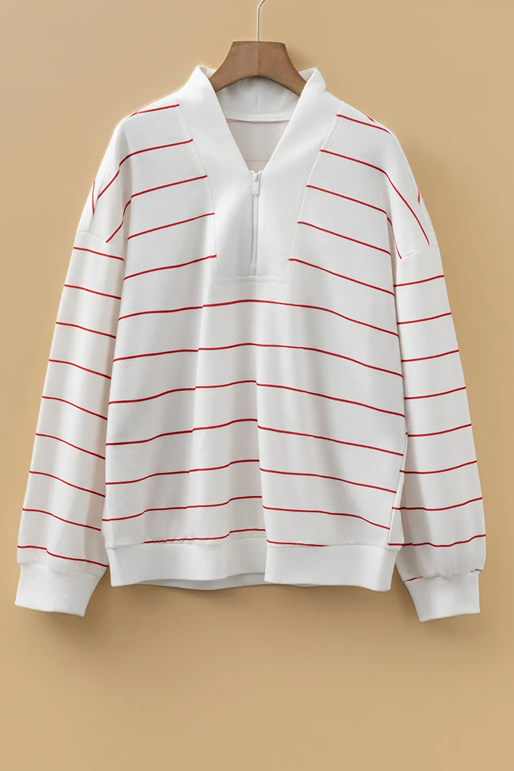 Zip V-Neck Stripe Print Drop Shoulder Long Sleeve Top sold by Beagle Boutique product image thumbnail 4