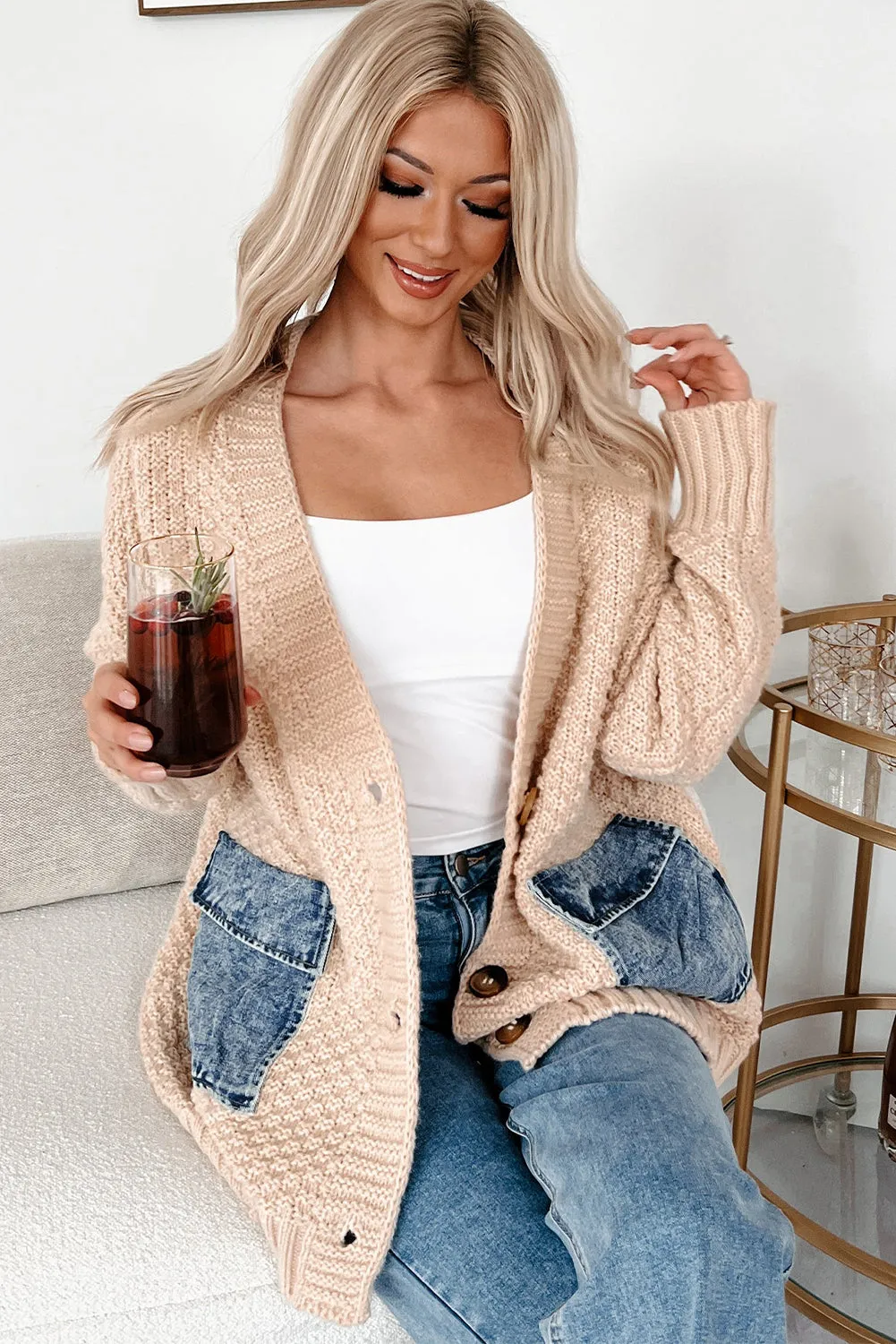 Open Front Knit Cardigan With Denim Pockets sold by Beagle Boutique product image thumbnail 4