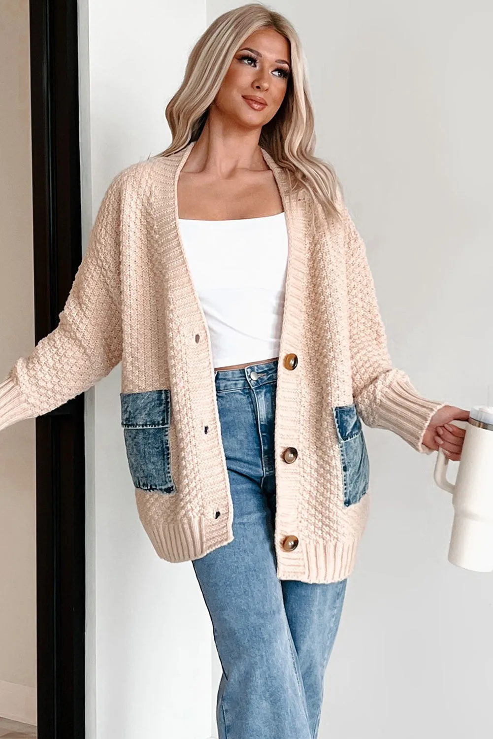 Open Front Knit Cardigan With Denim Pockets sold by Beagle Boutique product image thumbnail 5