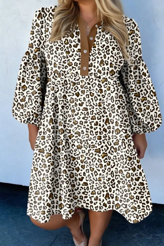 Plus Size V-Neck Leopard Print Puff Sleeve Mini Dress sold by Beagle Boutique
