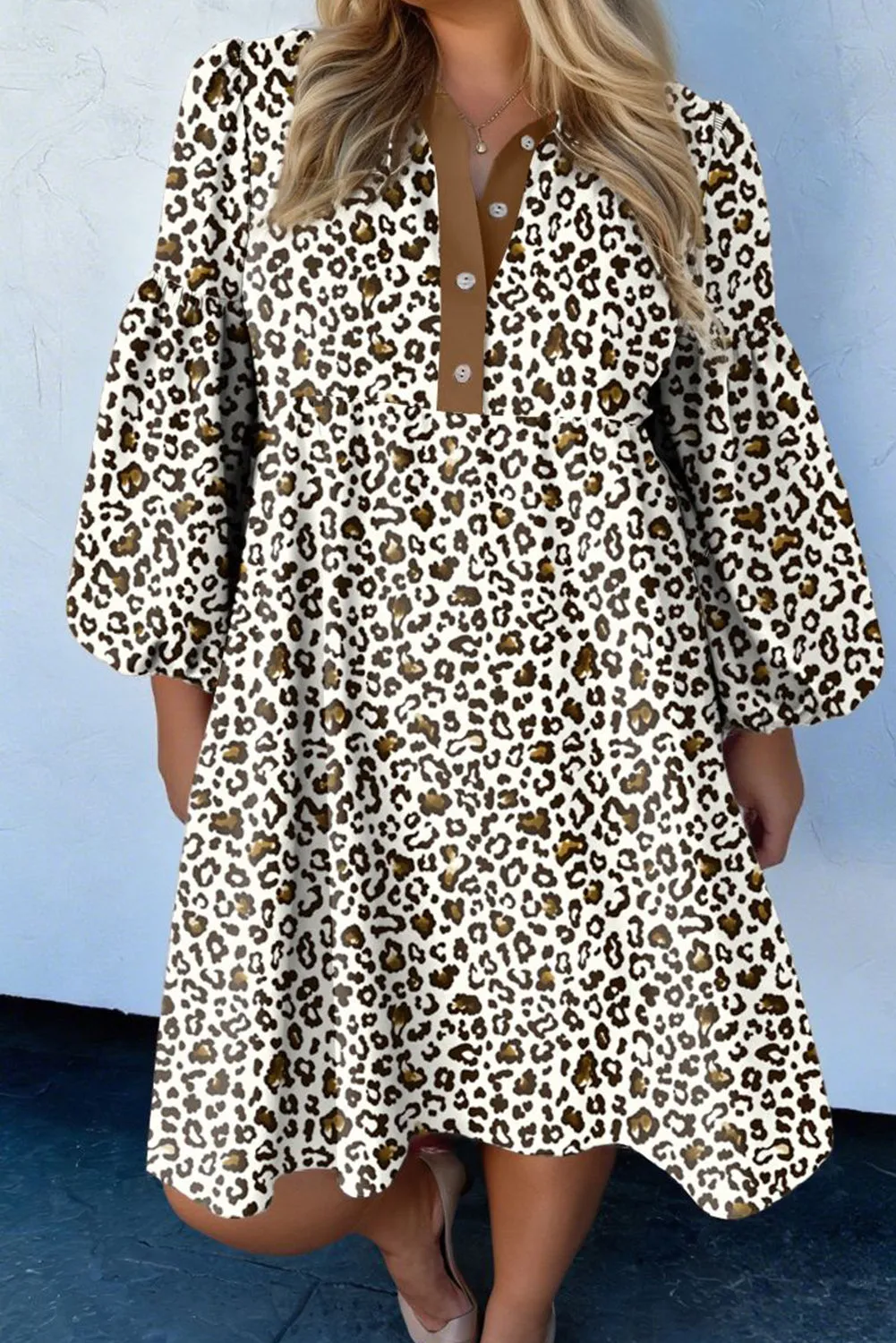 Plus Size V-Neck Leopard Print Puff Sleeve Mini Dress sold by Beagle Boutique
