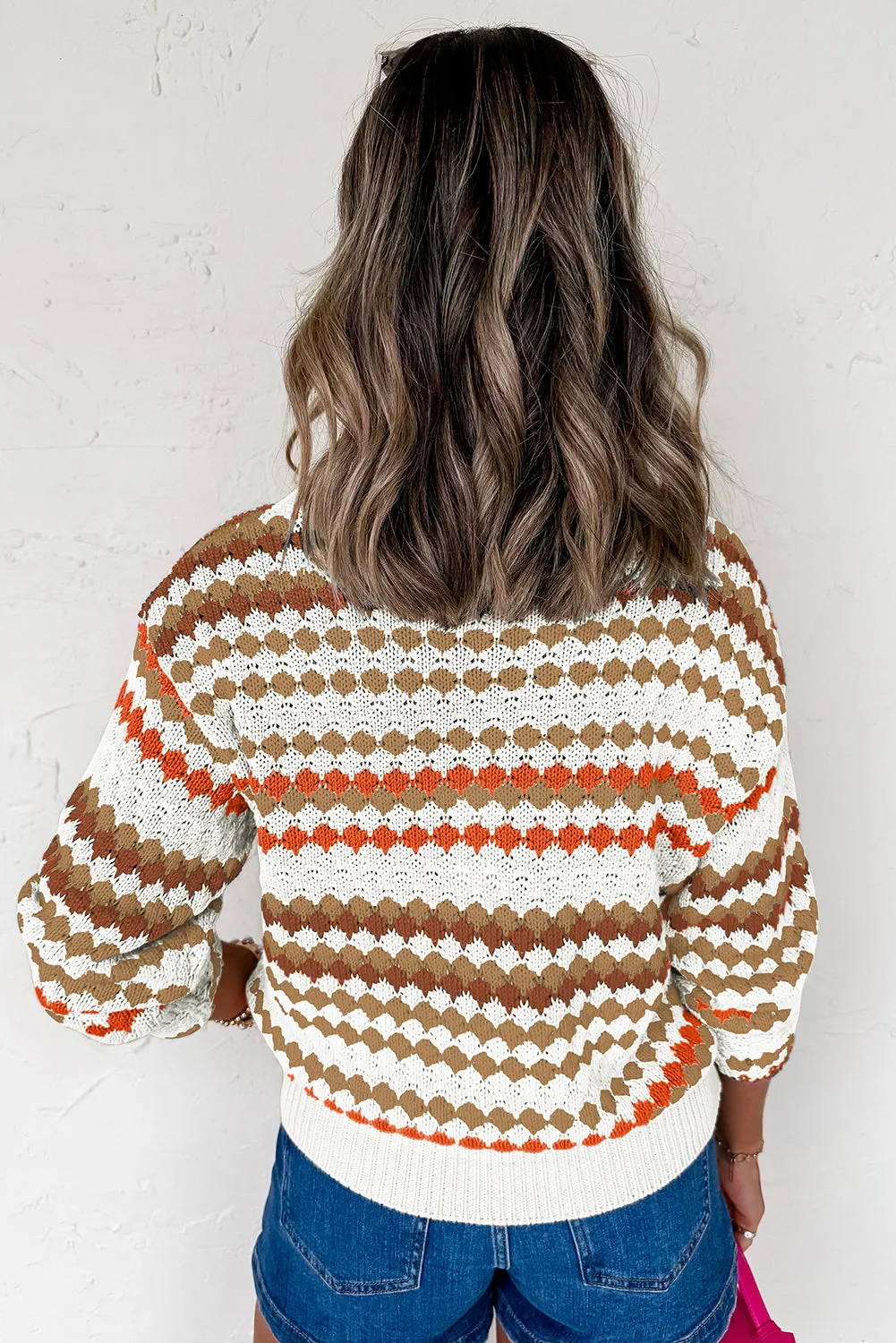 Striped Eyelet Patterned Drop Shoulder Knit Sweater sold by Beagle Boutique product image thumbnail 2