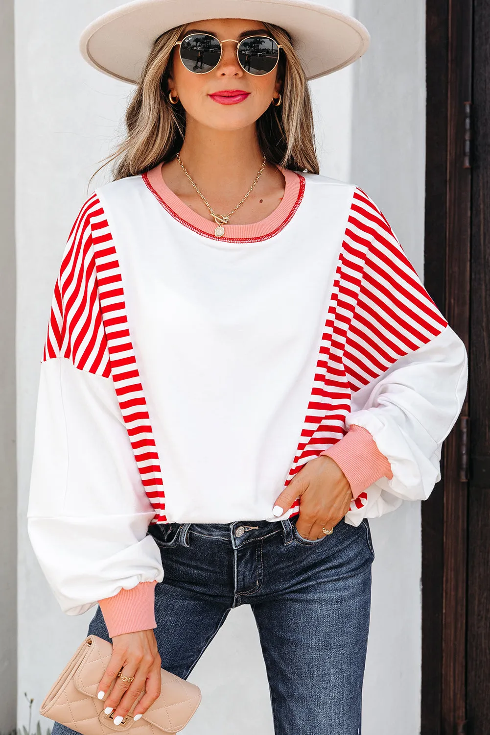 Striped Contrast Stitching Oversized Sweatshirt sold by Beagle Boutique product image thumbnail 4
