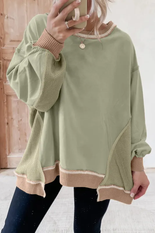 Mix Texture Waffle Patchwork Oversize Sweatshirt sold by Beagle Boutique