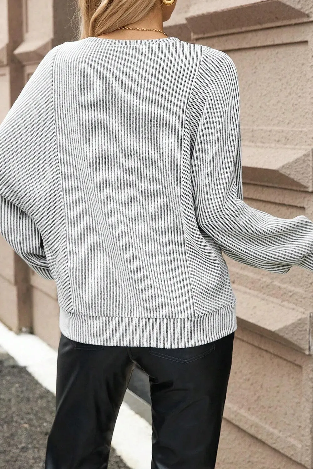 Grey Ribbed Round Neck Long Lantern Sleeve Top sold by Beagle Boutique product image thumbnail 2
