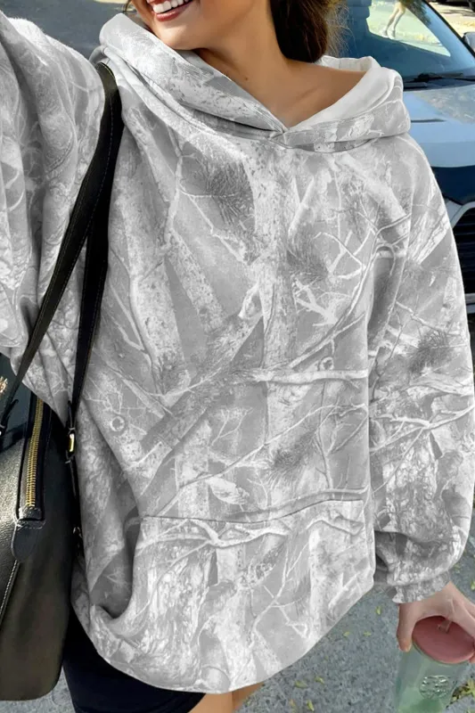 Grey Camouflage Woodland Print Oversized Sporty Hoodie sold by Beagle Boutique