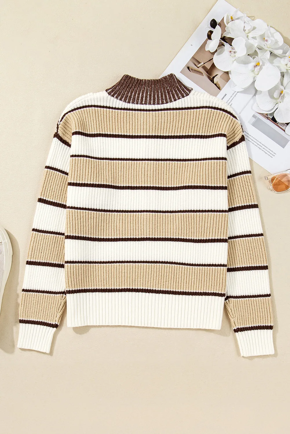 Stripe Half Zip Drop Shoulder Oversized Sweater sold by Beagle Boutique product image thumbnail 4