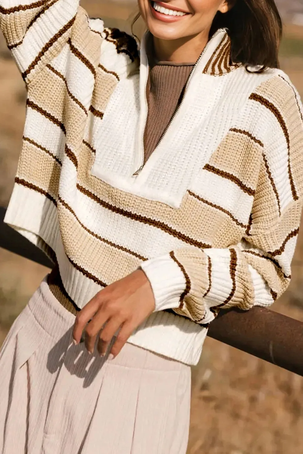 Stripe Half Zip Drop Shoulder Oversized Sweater sold by Beagle Boutique