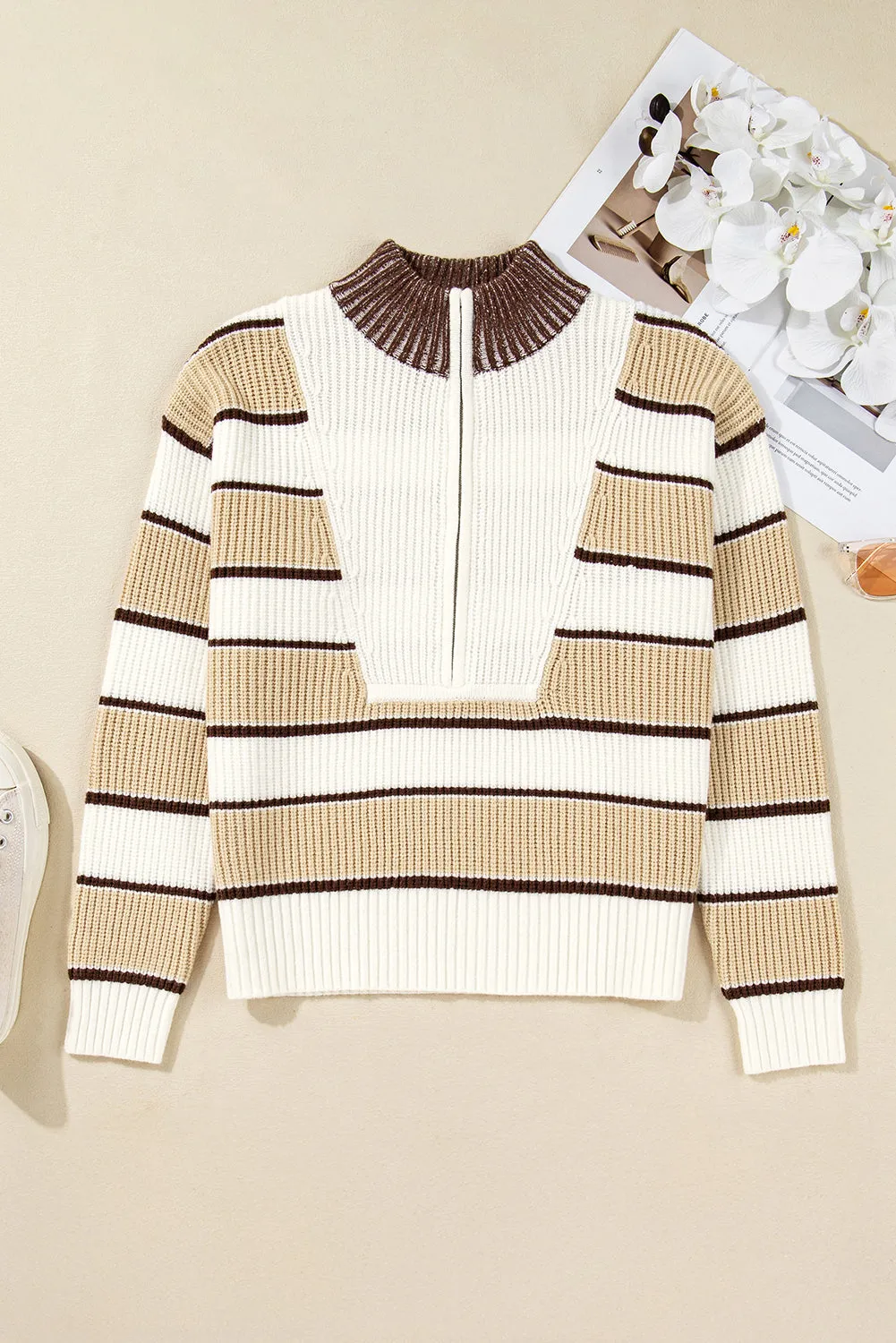 Stripe Half Zip Drop Shoulder Oversized Sweater sold by Beagle Boutique product image thumbnail 3