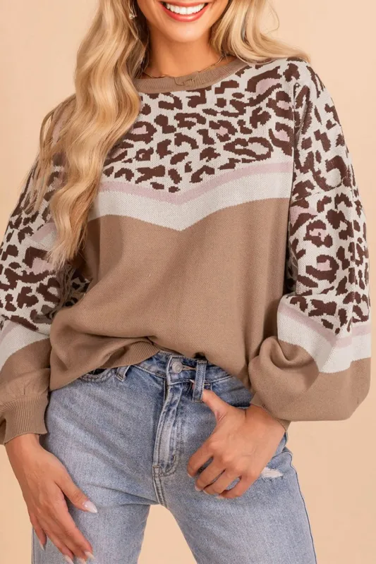 Leopard Round Neck Knit Oversized Sweater sold by Beagle Boutique
