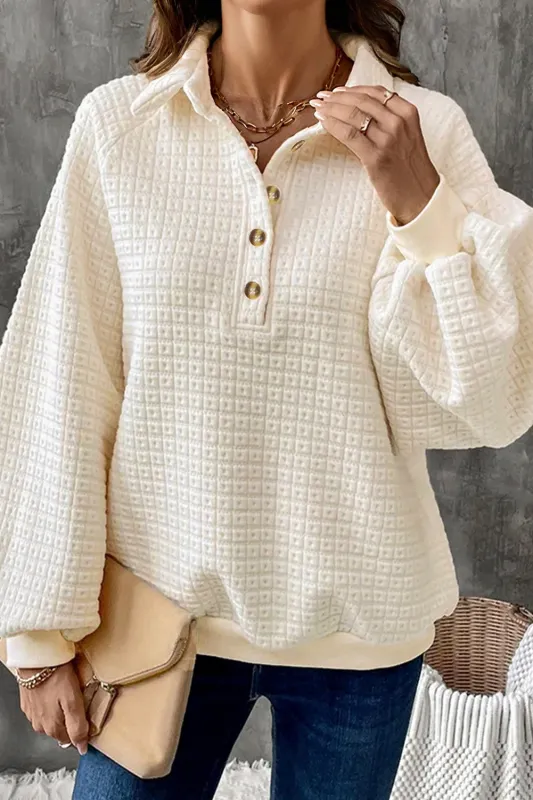Textured Half Button Collared Sweatshirt sold by Beagle Boutique