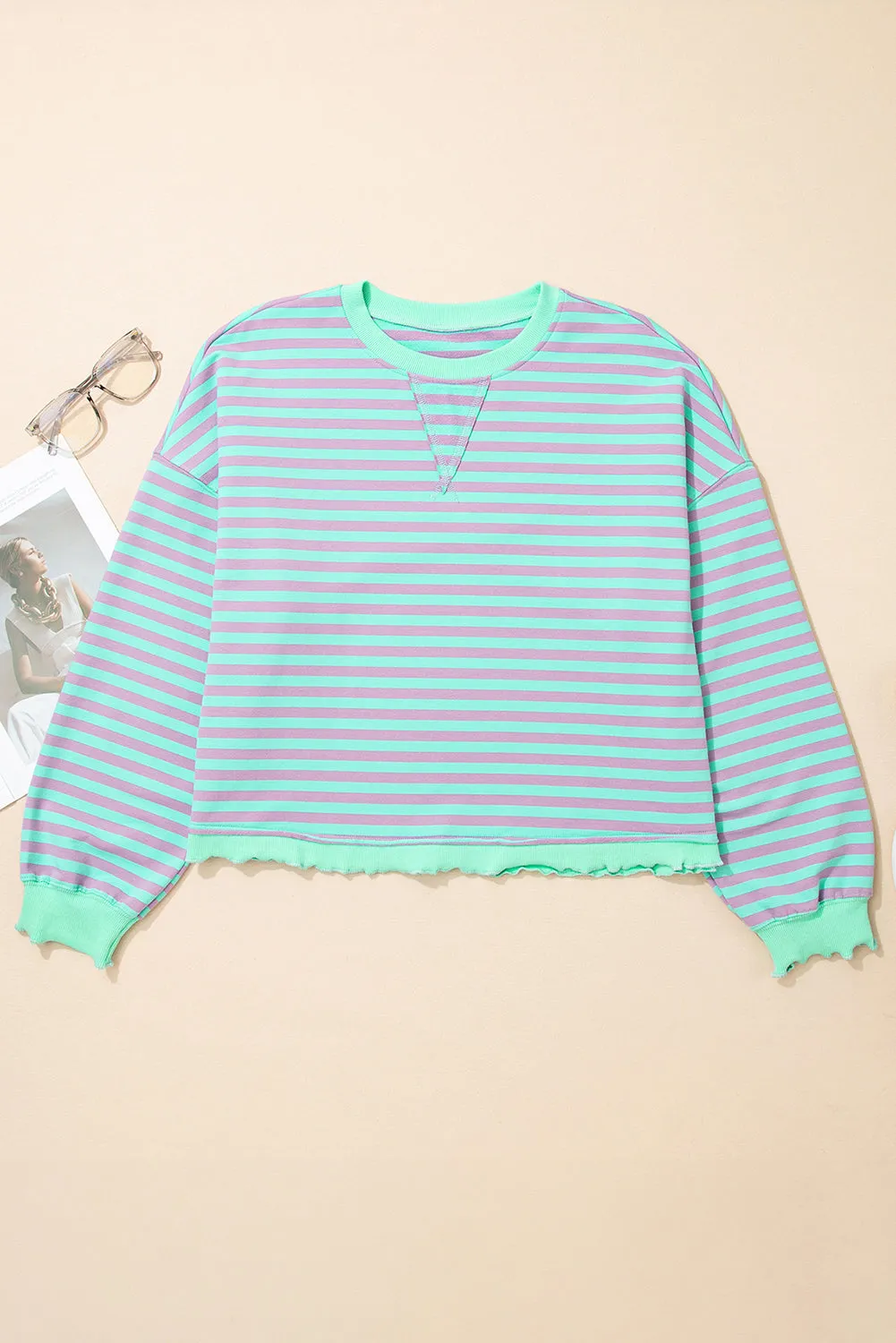 Striped Exposed Seam Contrast Ribbed Trim Boxy Sweatshirt sold by Beagle Boutique product image thumbnail 5