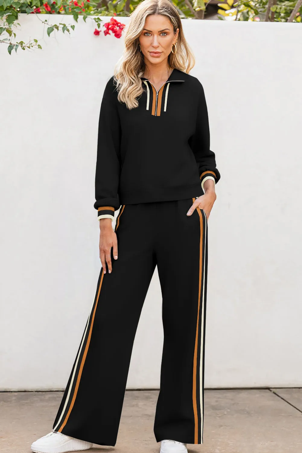 Striped Patchwork Quarter Zip Pullover Loose Trousers Co-ord set sold by Beagle Boutique product image thumbnail 2