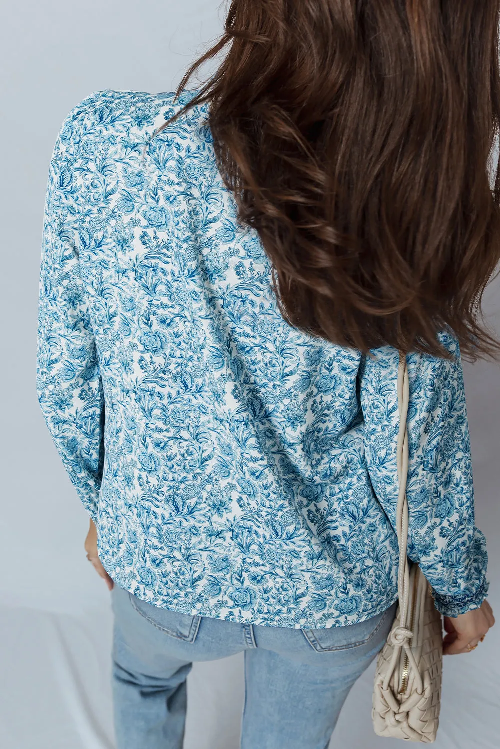 Blue All Over Floral Puff Sleeve Shirt sold by Beagle Boutique product image thumbnail 2
