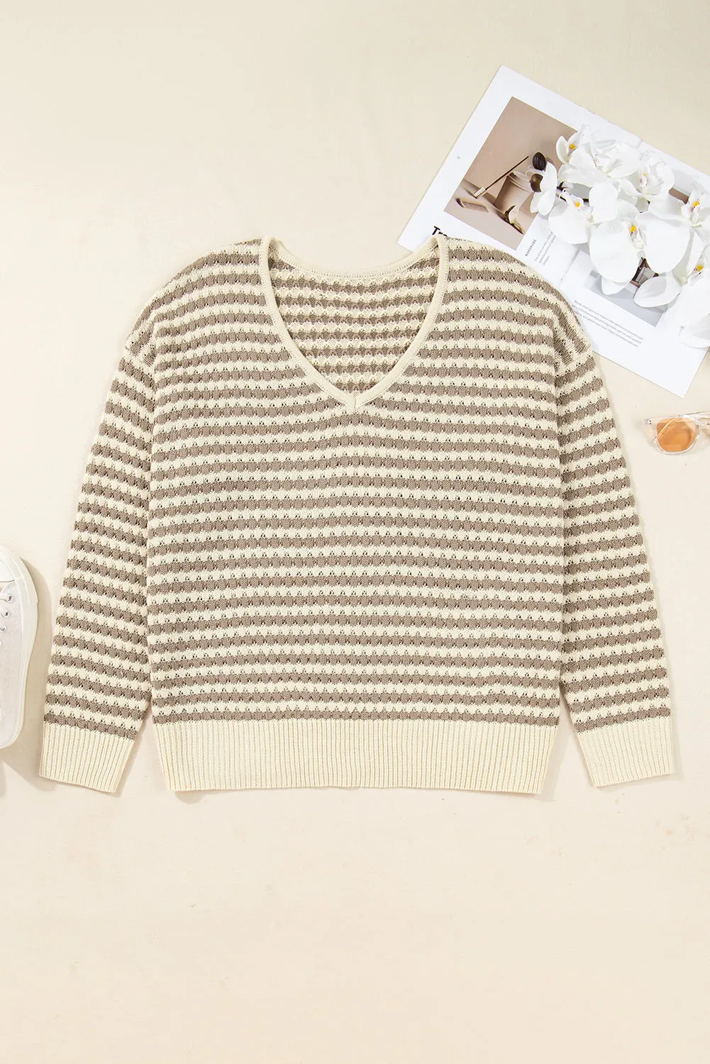 Stripe Plus Size V-Neck Drop Shoulder Sweater sold by Beagle Boutique product image thumbnail 4