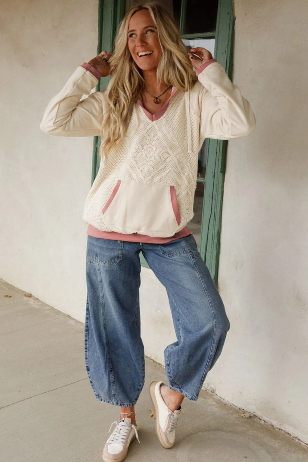 Contrast Trim Crochet Knit Exposed Seam Hoodie sold by Beagle Boutique product image thumbnail 5