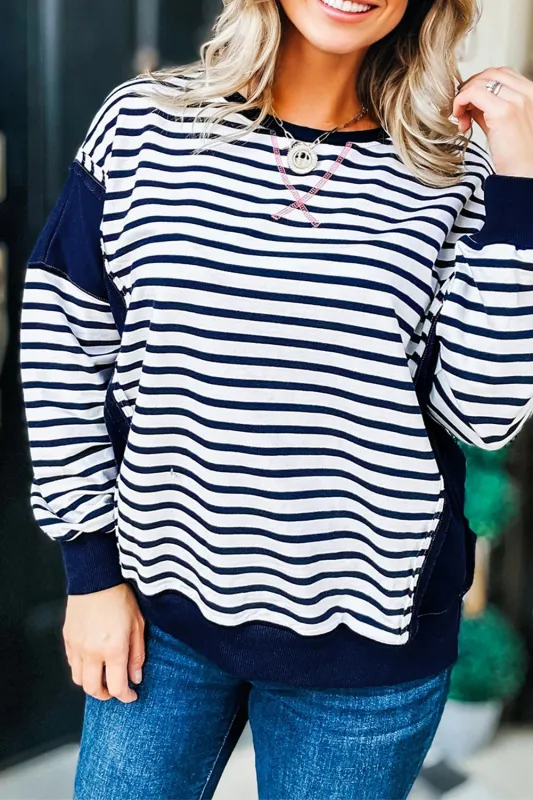Striped Contrast Stitched Detail Plus Size Sweatshirt sold by Beagle Boutique