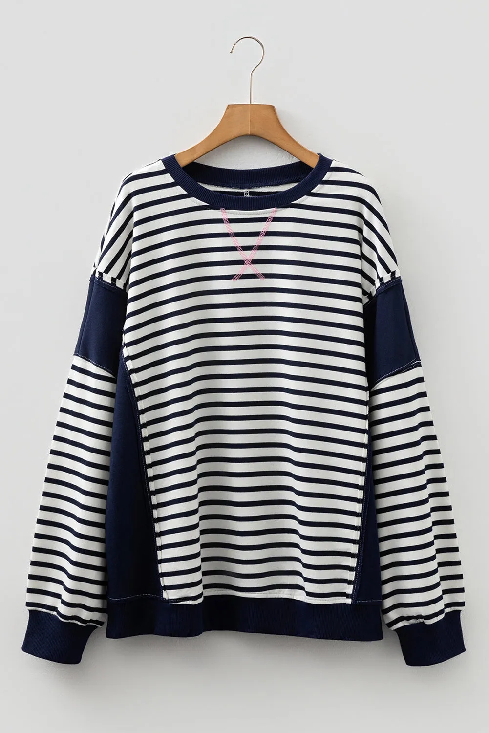Striped Contrast Stitched Detail Plus Size Sweatshirt sold by Beagle Boutique product image thumbnail 3