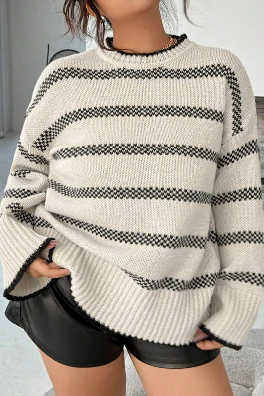 Stripe Wide Sleeve Drop Shoulder Plus Sweater sold by Beagle Boutique