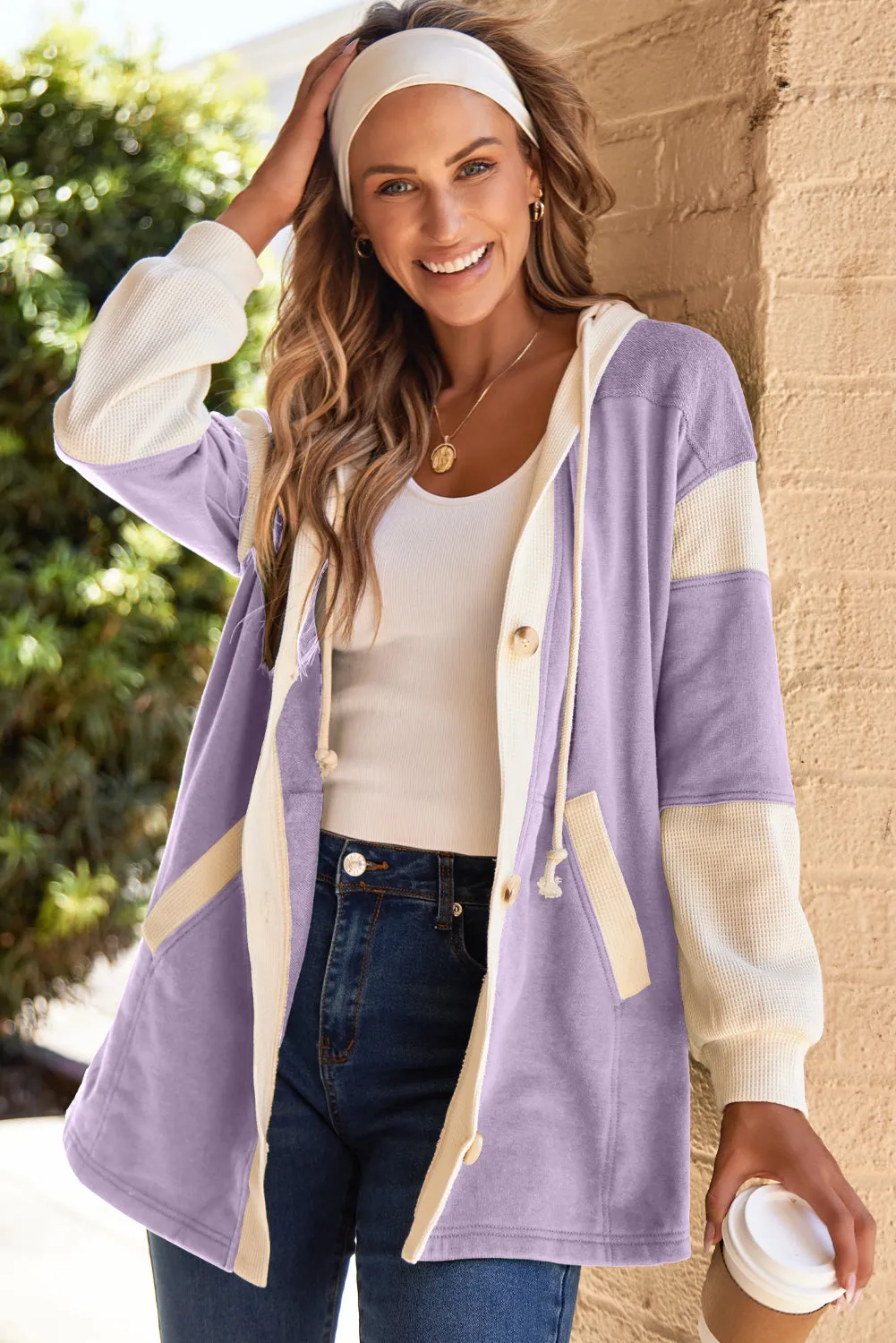 Waffle Button Front Oversized Hoodie sold by Beagle Boutique product image thumbnail 5