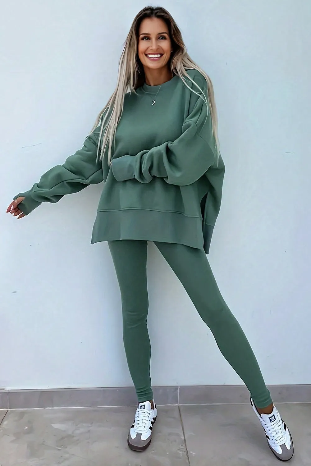 Oversize Slit Sweatshirt and Ribbed Leggings Co-ord Set sold by Beagle Boutique product image thumbnail 2