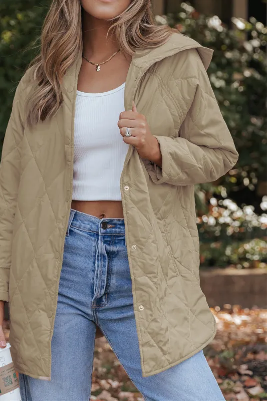 Khaki Quilted Snap Button Hooded Puffer Coat sold by Beagle Boutique